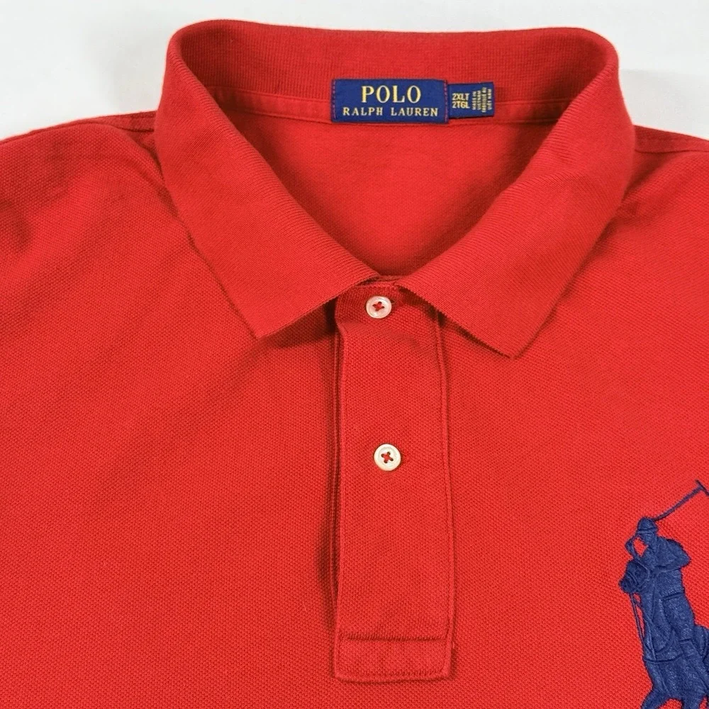Polo Ralph Lauren Big Pony Polo Shirt Red Blue Size 2XLT Tall Mesh Pony Rugby